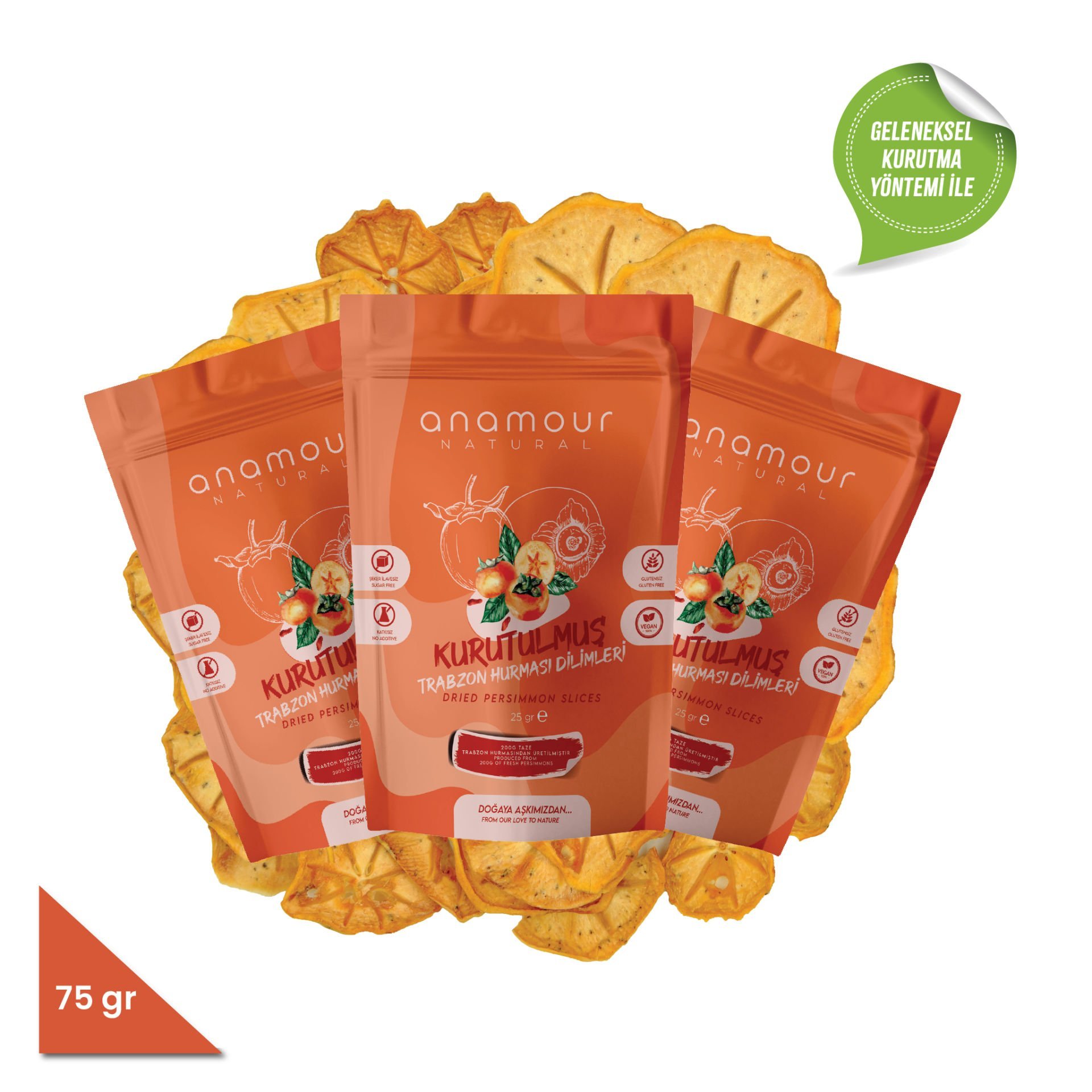 3 Piece Trabzon Dates - Chips Paradise Dates (Sugar-Free) - Dried Fruit Crunch 75 Grams
