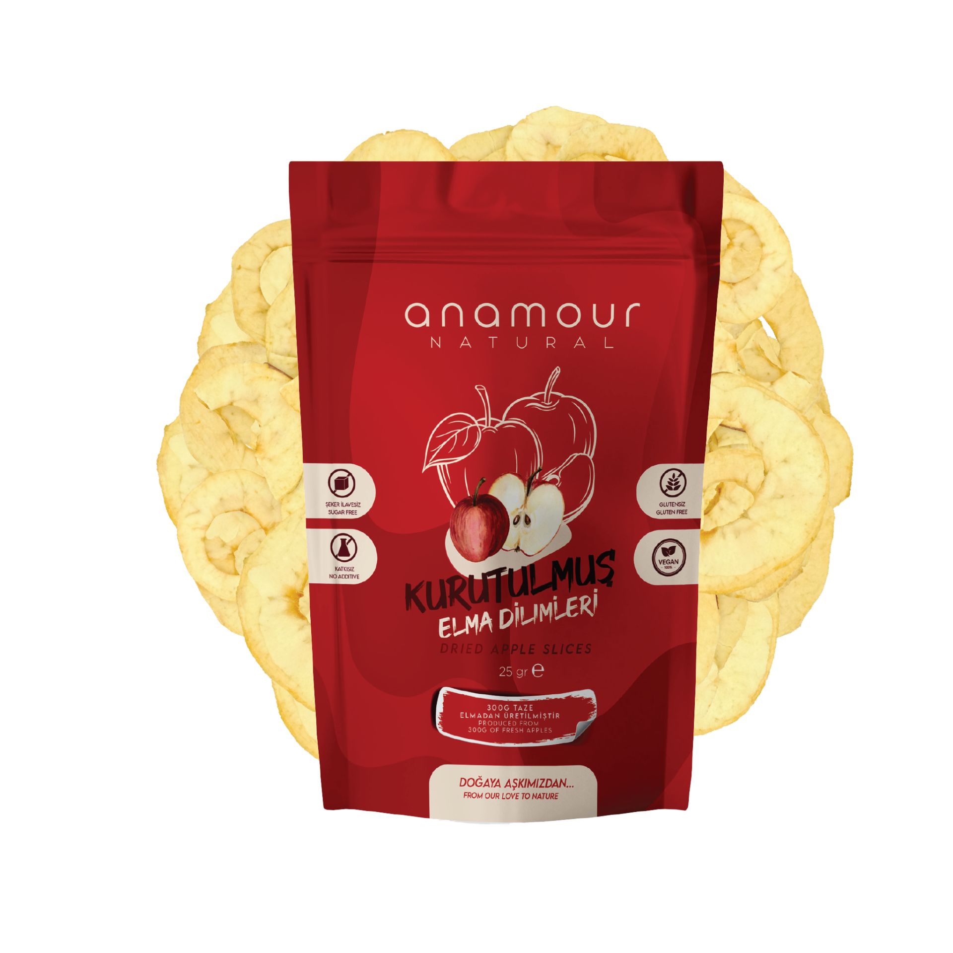Elma Kurusu Cips Elma (Şekersiz) Kuru Meyve Kıtırı 25 Gram