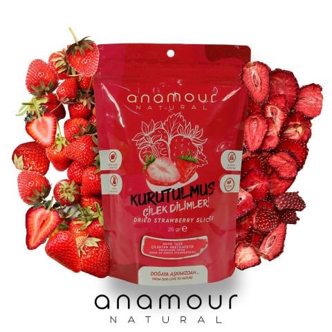 3-Piece Anamour Natural Dried Strawberries - Chips Strawberries (Sugar-Free) - Dried Fruit Crunch 75 Grams