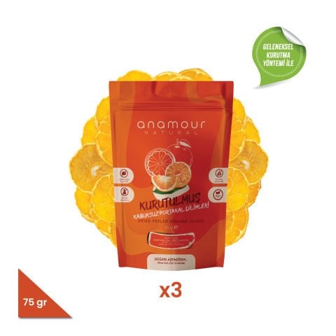Packung mit 3 getrockneten, schalenlosen Orangenfrüchten 75 Gramm – Anamour Natural