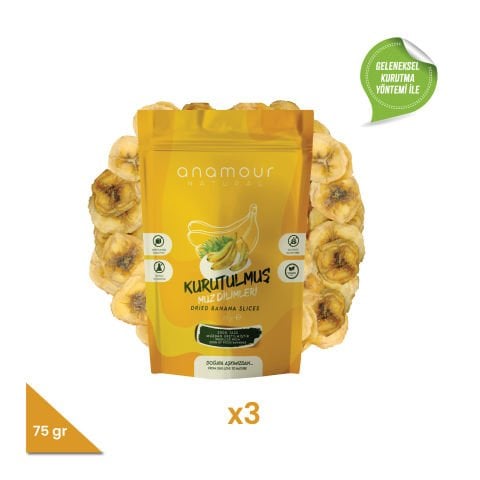 3'lü Muz Kurusu - Cips Muz (Şekersiz) - Kuru Meyve Kıtırı 75 Gram - Anamour Natural