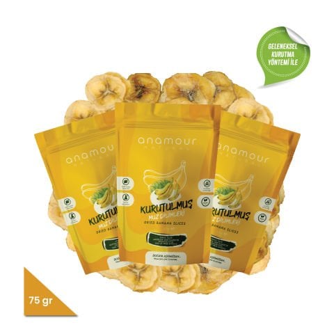 3'lü Muz Kurusu - Cips Muz (Şekersiz) - Kuru Meyve Kıtırı 75 Gram - Anamour Natural