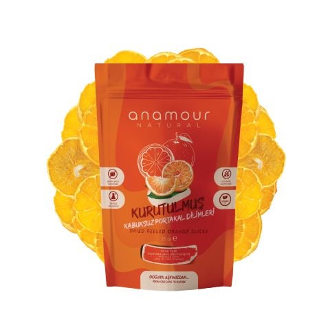 Kabuksuz Portakal Kurusu - Cips Portakal (Şekersiz) - Kuru Meyve Kıtırı 25 Gram