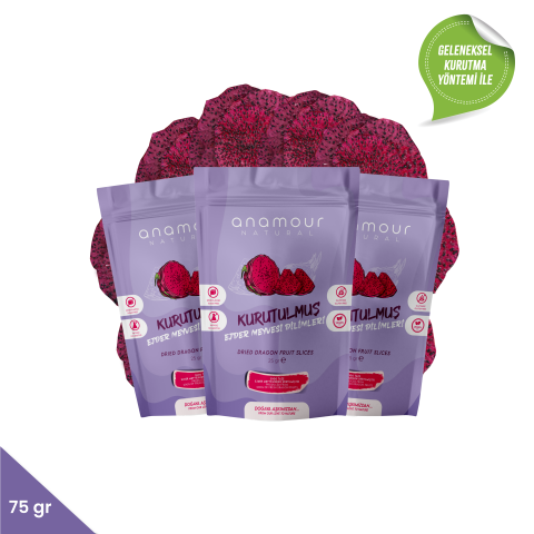 Anamour Natural Ejder Meyvesi Kurusu - Cips Ejder Meyvesi (Şeker İlavesiz) - 3'lü Paket Kuru Meyve 75g